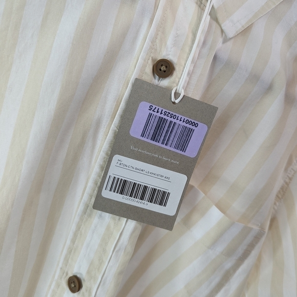 Everlane Shirt Womens Striped Button Up Silky Cotton Way Short Crop Sand - Picture 10 of 15